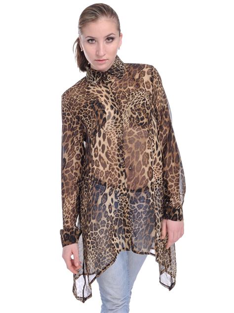 Womens Asymmetrical Sheer Brown Leopard Cheetah Print Long Sleeve Top