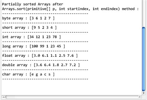 How To Sort And Partial Sort A Primitive Arrays Using Arrayssort