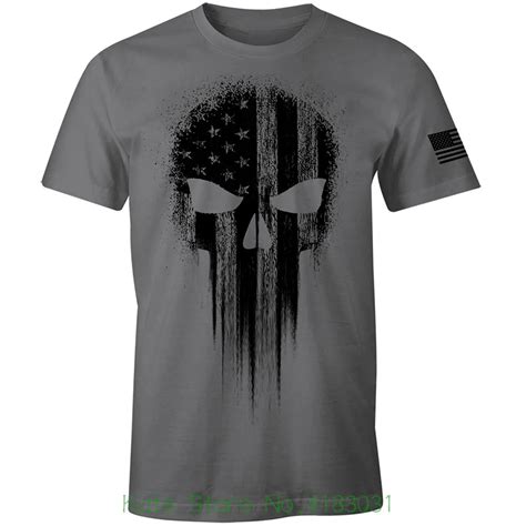 Usa Military American Flag Black Skull Patriotic Mens T Shirt Tee