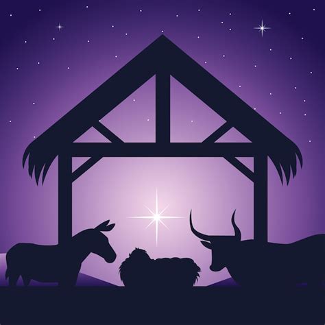 Premium Vector Nativity Manger Baby Jesus And Animals Traditional