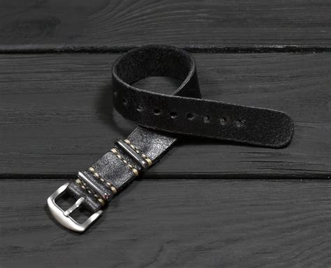 Black Leather Nato Band Single Pass Custom Replacement Distressed Watch