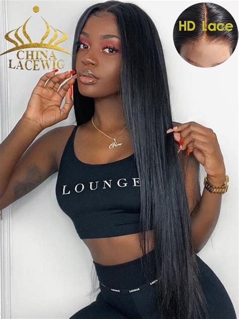 Chinalacewig Brazilian Virgin Human Hair Hd Lace Straight Pre Plucked 360 Lace Frontal Wigs