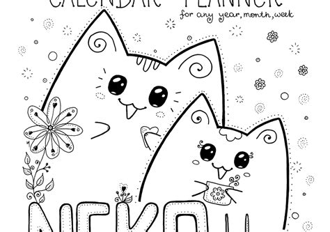 Print these cat coloring pages for your children. Cute Printable Cat Colouring Calendar-Planner - Neko Yoko ...