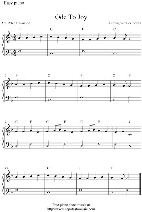 Free Easy Piano Sheet Music For Beginners Ode To Joy By Ludwig Van