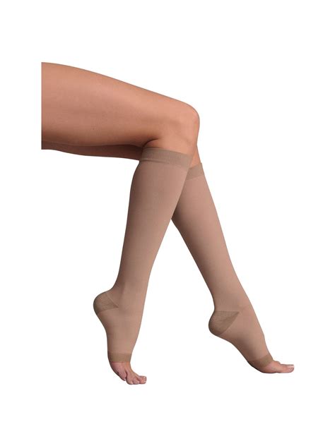 support plus women s firm compression hose opaque knee high open toe wide calf
