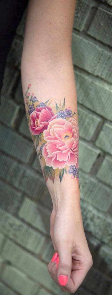 Colorful Watercolor Flower Forearm Tattoo Ideas For Women