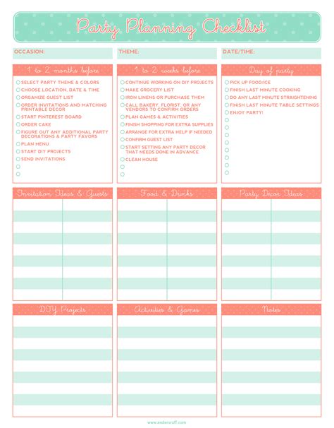 Ruff Draft FREE PRINTABLE Party Planning Checklist Anders Ruff Custom Designs LLC