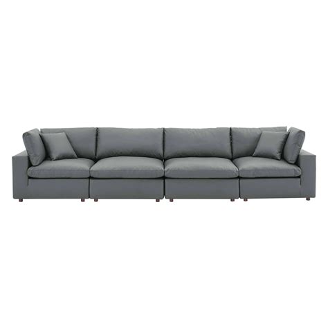 Commix Down Filled Overstuffed Vegan Leather 4 Seater Sofa Best