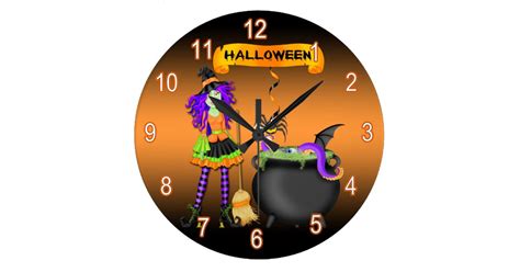 Trendy Halloween Witch Cauldron Round Wall Clock Zazzle