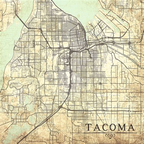 Tacoma Wa Canvas Print Washington Vintage Map Tacoma City Etsy Map