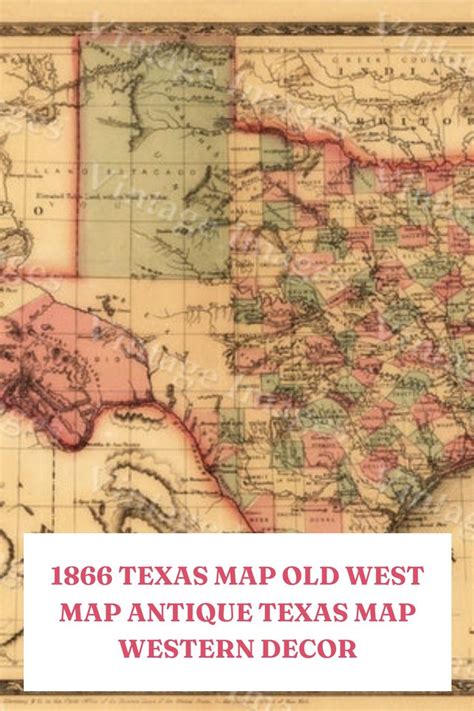 1866 Texas Map Old West Map Antique Texas Map Western Decor Old Style