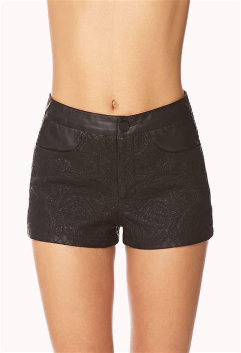 Forever 21 Femme Paisley Faux Leather Shorts In Black Lyst