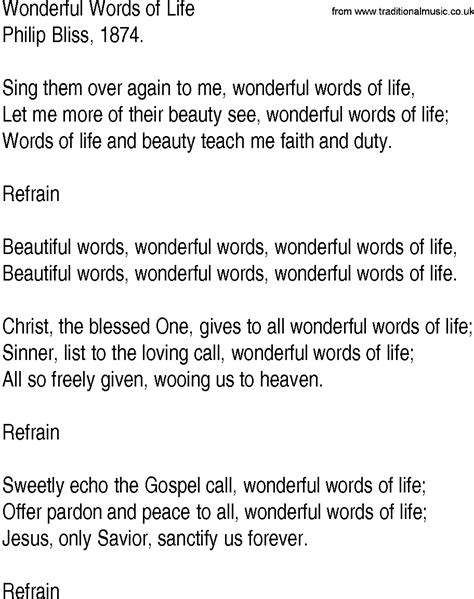 Hymn And Gospel Song Lyrics For Wonderful Words Of Life By Philip Bliss
