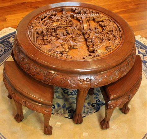 Asian Tea Table With Stools