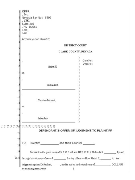 Offer Of Judgment Form 2012 Judgment Law Complaint Free 30 Day