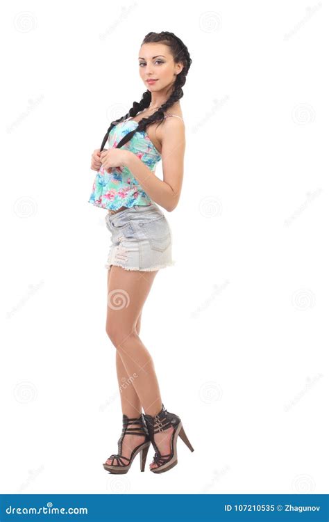 Beautiful Girl Posing On A White Background Stock Image Image Of Legs