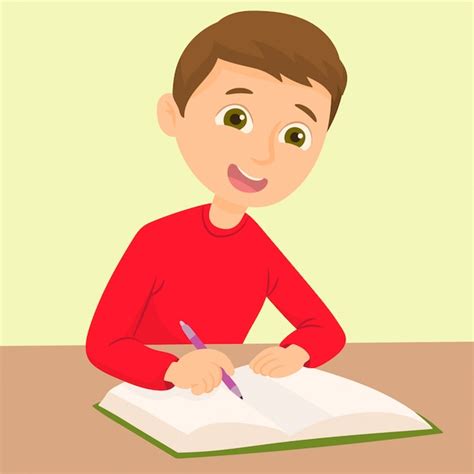 Niño Escribiendo En Su Escritorio Vector Premium