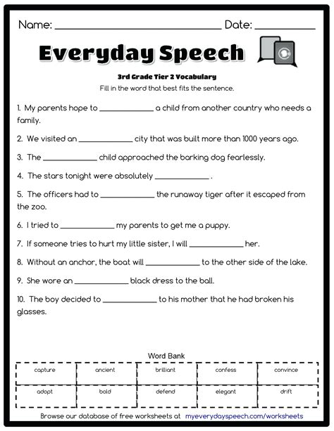 Free Printable Vocabulary Worksheets For 3rd Grade Printable Worksheets