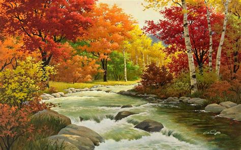 Flowing River Nature Fall Wallpaper