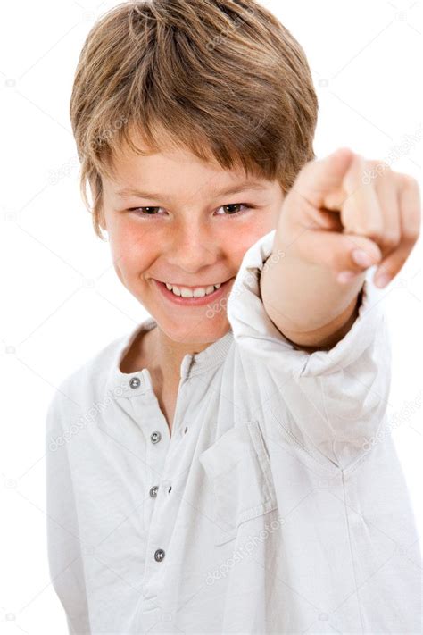 Portrait Of Handsome Boy Pointing At You — Stock Photo © Karelnoppe