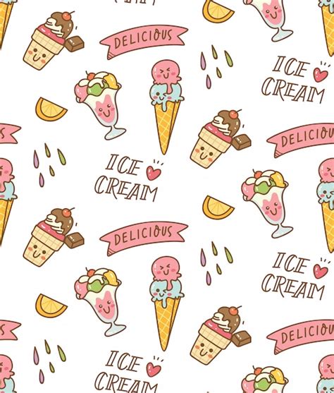 Premium Vector Kawaii Ice Cream Seamless Pattern