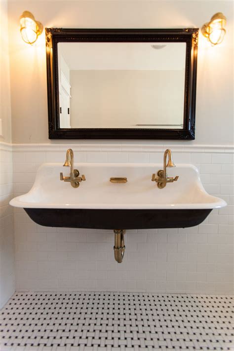 Cast Iron Trough Sink With Brass Hardware By Rafterhouse Bathroom