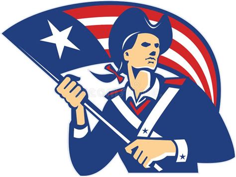 American Patriot Minuteman With Flag Retro Stock Vector Illustration