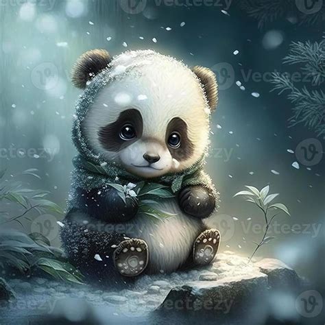 Cute Baby Panda With Winter Fairy Background 22316257 Stock Photo At