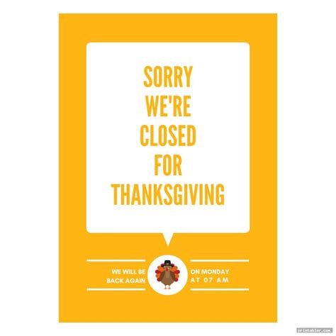 Printable Thanksgiving Closed Sign