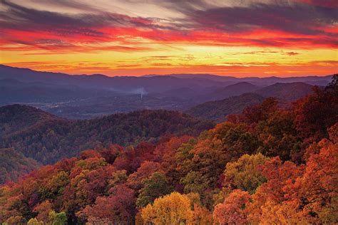 Stunning Sunset Smoky Mountains Tennessee In Fall Photograph By Carol