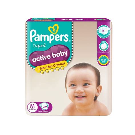 Pampers Active Baby Taped Diapers Medium 62 Count Price Uses Side