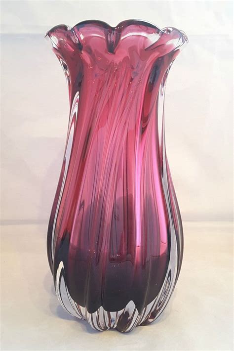 Murano~italy~seguso~vintage~purple~clear~cased~art Glass~vase~8~7 8 H~1 5kg Glass Art Art