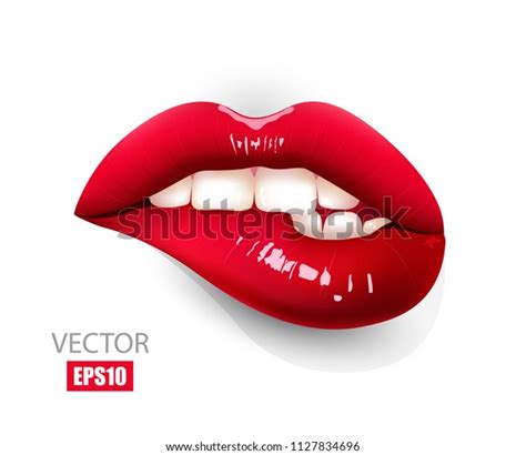 Sexy Red Lips Bite Ones Lip Stock Vector Royalty Free 1127834696
