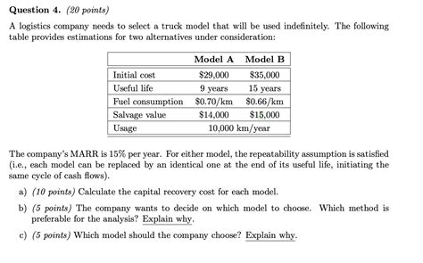Solved Question 4 20 Points A Logistics Company Needs To Select A