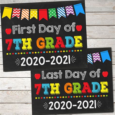 First Day And Last Day Of 7th Grade Chalkboard Sign Setfirst Day