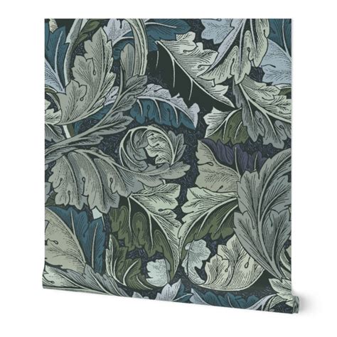 Victorian Sage Wallpaper Acanthus Teal By Peacoquettedesigns Etsy