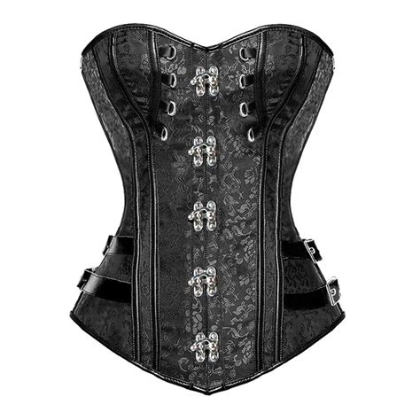 gothic steampunk clothing black steel bone buckle strapless overbust gorset slimming waist