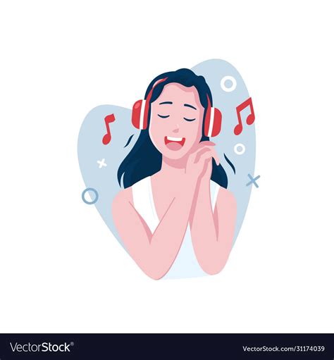 Flat Design A Woman Listening To Music Using Vector Image