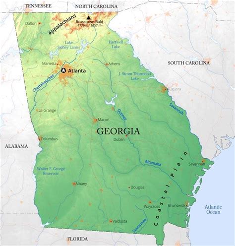 Map Of Georgia State Outline County Cities Towns