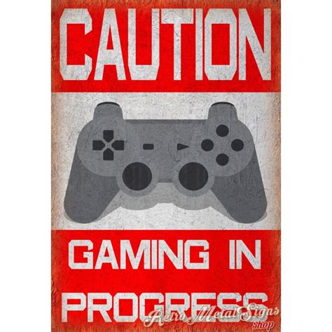 Caution Gaming In Progress Metal Tin Sign Poster Wall Plaque