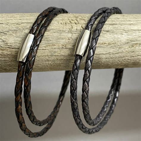 Mens Black Leather Double Wrap Bracelet By Nest