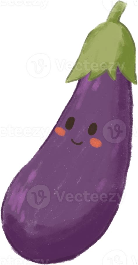Cute And Funny Cartoon Eggplant Vegetable Characters Clipart With Face Emoticon In Hand Drawn
