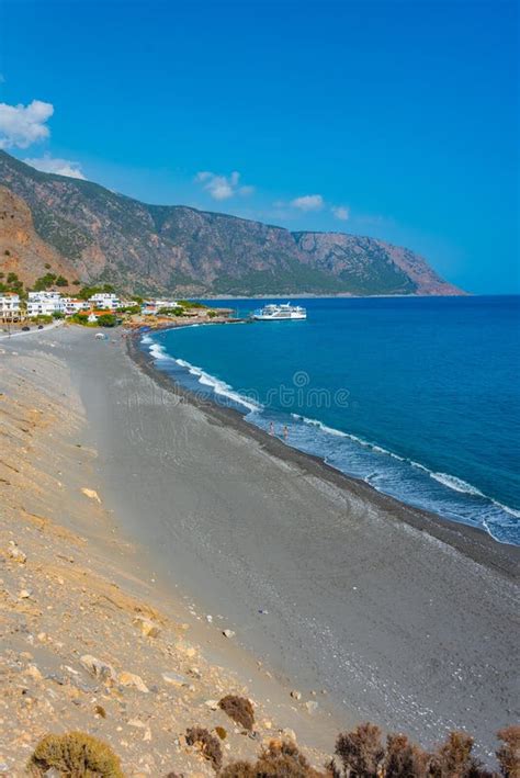 Aerial View Of A Beach At Agia Roumeli At Greek Island Crete Stock Photo Image Of Samaria