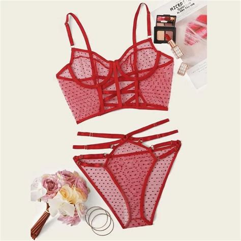2020 2020 Women Sexy Lingerie Red Dot Corset Lace Underwire Racy Muslin