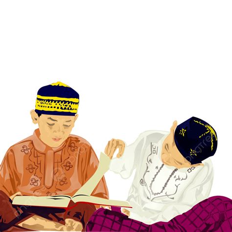 Gambar Ilustrasi Dua Kanak Kanak Membaca Al Quran Mengaji Kartun