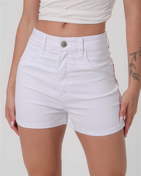 Riachuelo Short Jeans Color Feminino Hot Pant Branco Branco Pool By Riachuelo