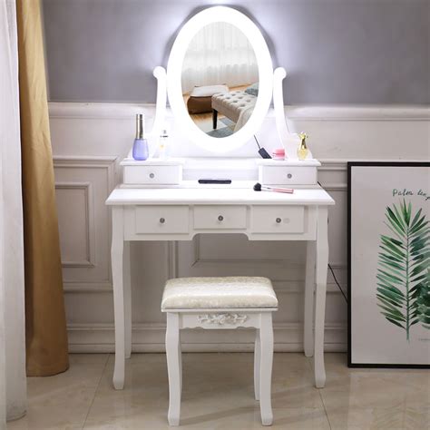 Vanity table set with mirror, makeup table with 3 storage shelves & 5 drawers, dressing vanity tables with , dresser desk for girls, women, white. Lowestbest Dressing Table Vanity with Stool, White ...