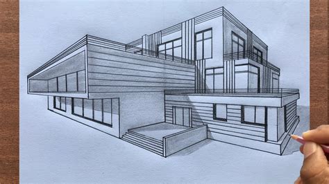 How To Draw A House In 2 Point Perspective Youtube