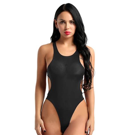 Buy Feeshow Womens Sexy Sheer See Through One Piece High Cut Bodysuit Thongs Leotard Swimsuit