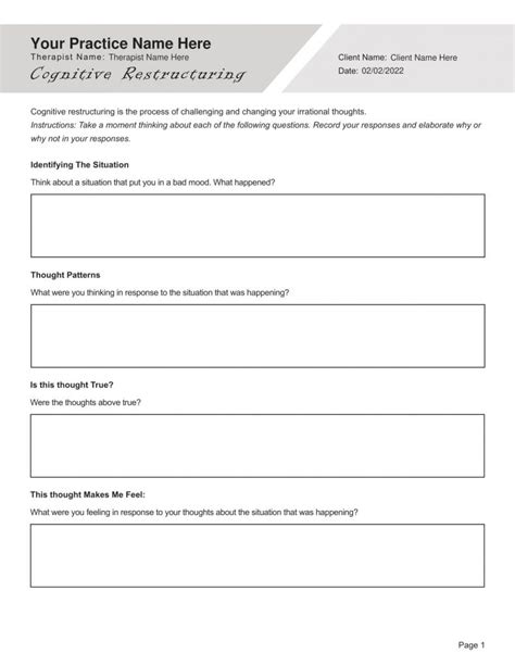 Cognitive Restructuring Worksheet Editable Fillable Printable Pdf My XXX Hot Girl